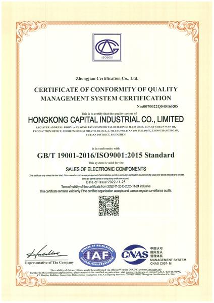 Hong Kong Capital Industrial Co., Ltd. Сертификация системы менеджмента качества S09001